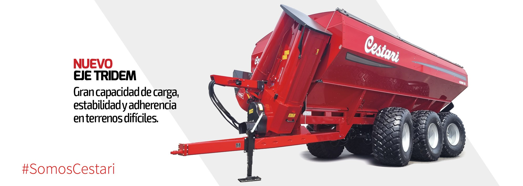 Cestari grain cart featuring the new tridem axle on a white background.